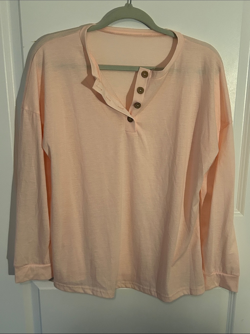 Women's Light Pink Button Henley Long-Sleeve Top